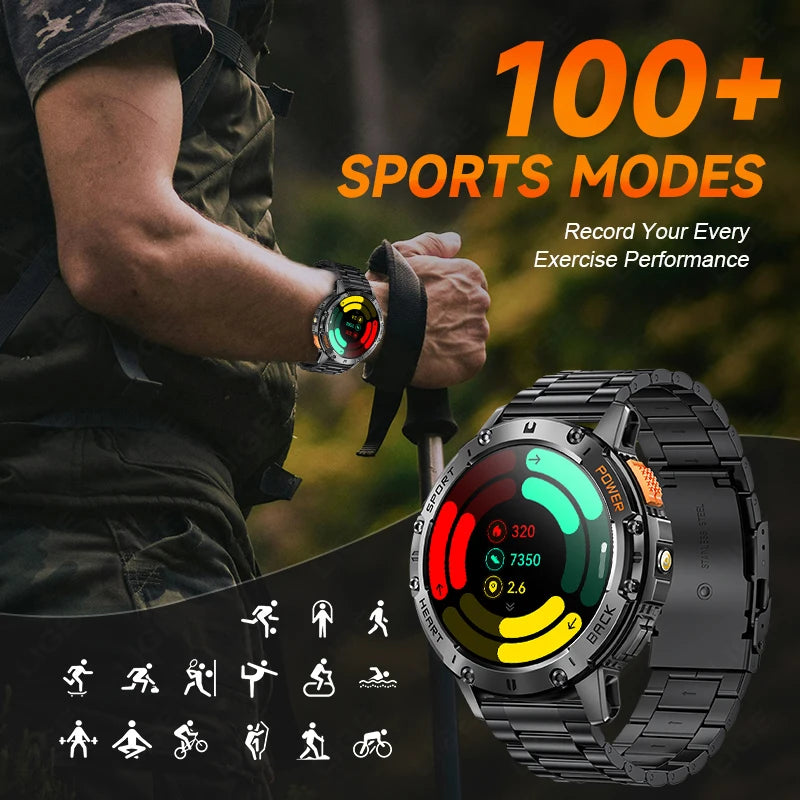 LIGE New AMOLED Smart Watch Men with Flashlight Sports Waterproof Fitness Tracker Bluetooth Call Smartwatch Man For Android ios