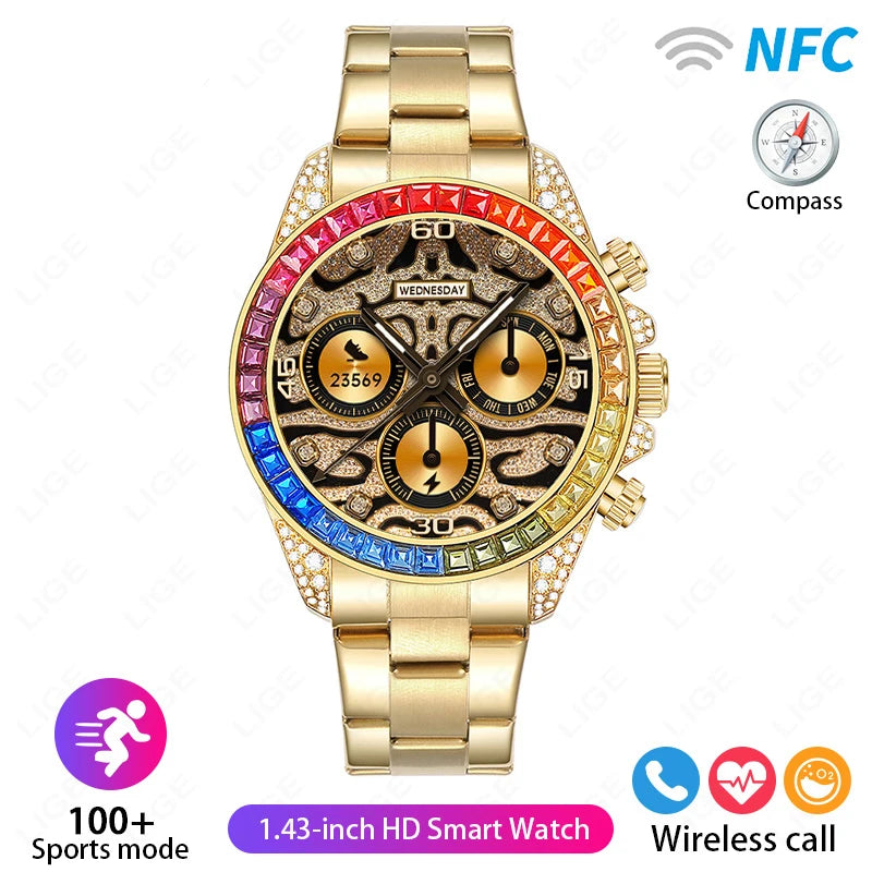 Business Men Smart Watch 1.43" Amoled 3D Screen 466*466 Bluetooth Call Health Monitor Waterproof Smartwatch With QR Code Payment