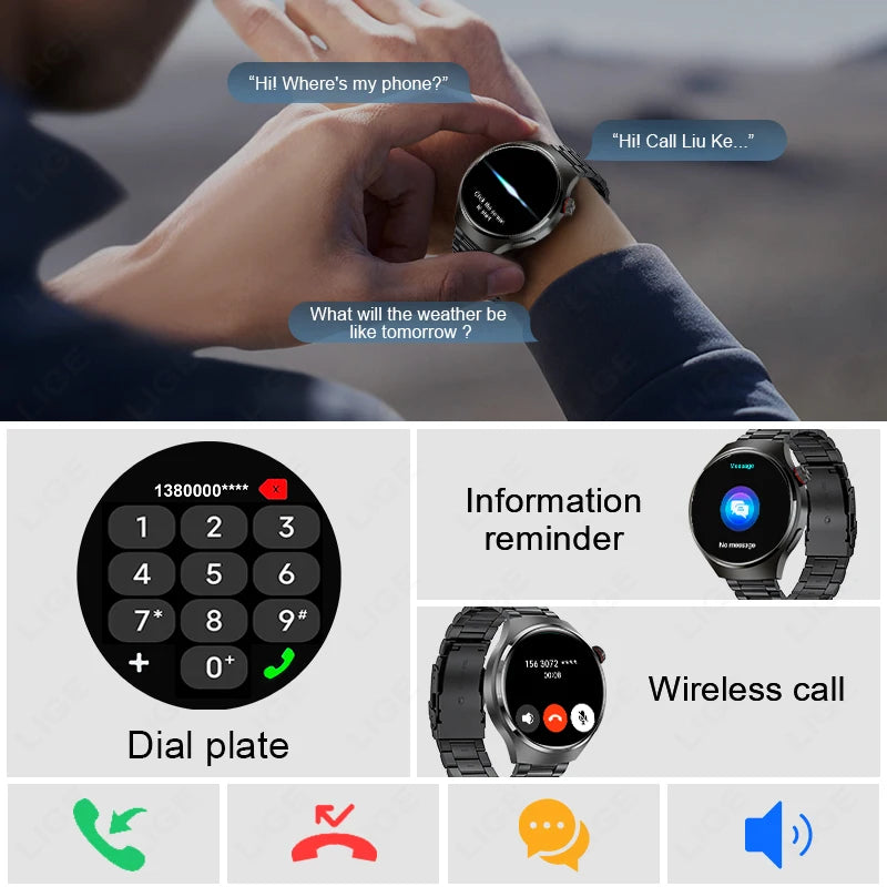 1.52 inch AMOLED Screen Display Smart Watch For Men Wireless Call Android ios Phone Health Monitor Waterproof Sports Smartwatch