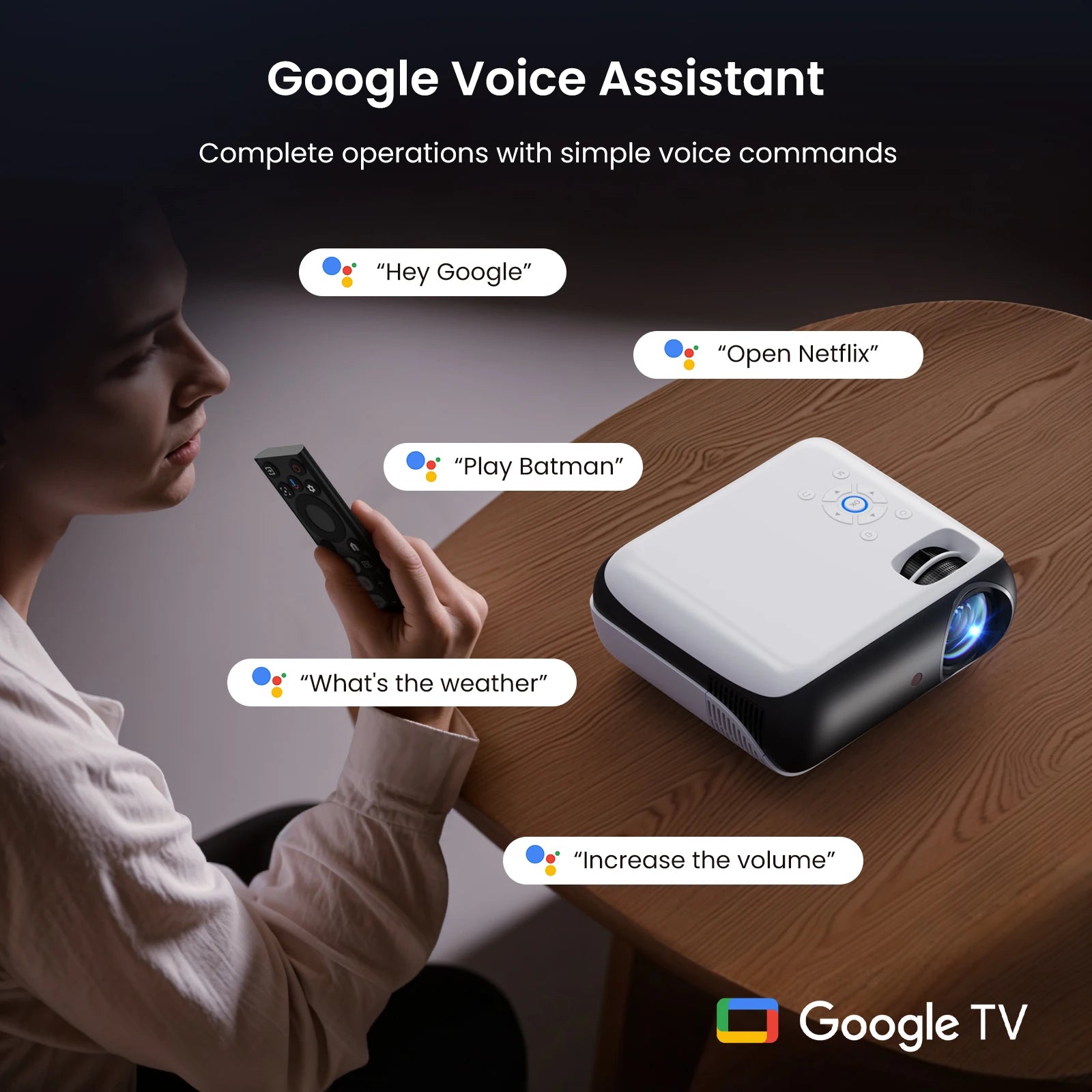Official Licensed Google TV Smart Projector, HAPPRUN 4K UHD Home Theater with Dolby Sound, Wi-Fi & Bluetooth, Built-in Streaming