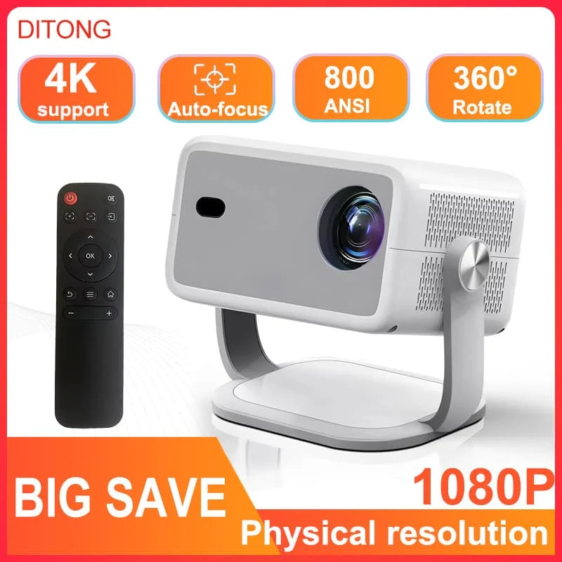 DITONG  1080P 800ANSI 4K Android 11 360° HD Projector With Auto Keystone Correction Focus Wifi6 BT5.2 Portable Outdoor