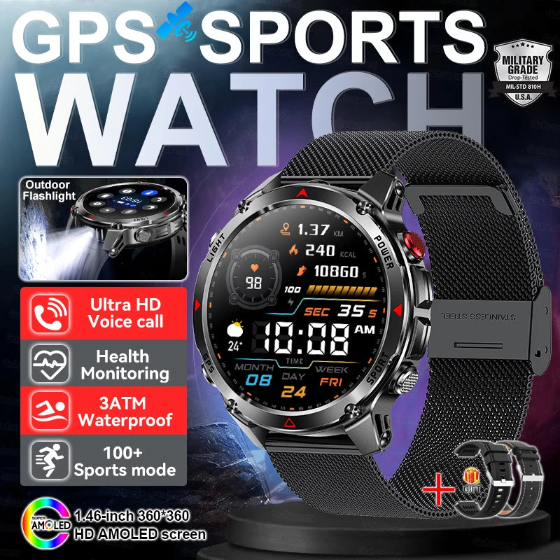 T-Rex 3 GPS Smart Watch 10ATM IP69K Waterproof Clock Compass Altimeter HD Call Military Sports Smart watch Fitness Men Bracelet