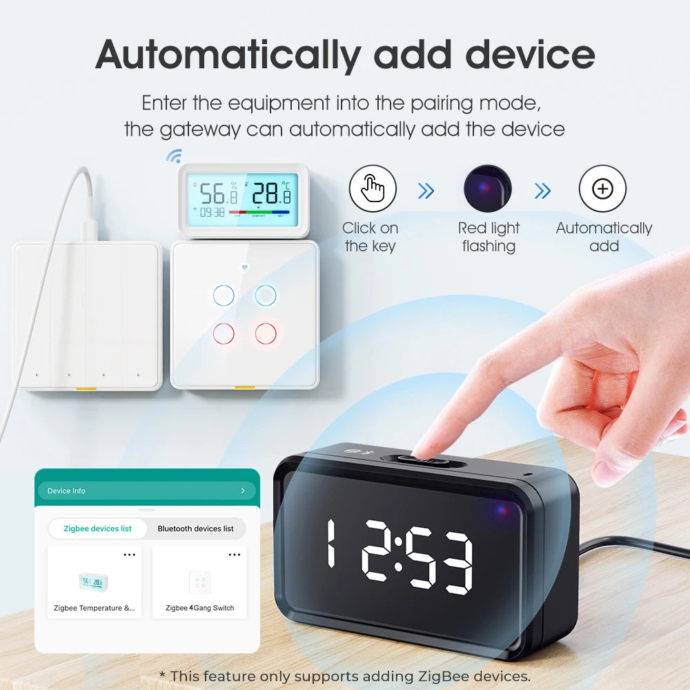 Type-C Plug In Zigbee 3.0 Gateway Tuya Smart Hub Remote Control Bluetooth Mesh Multi Mode Gateway Time Display Desk Wall Clock