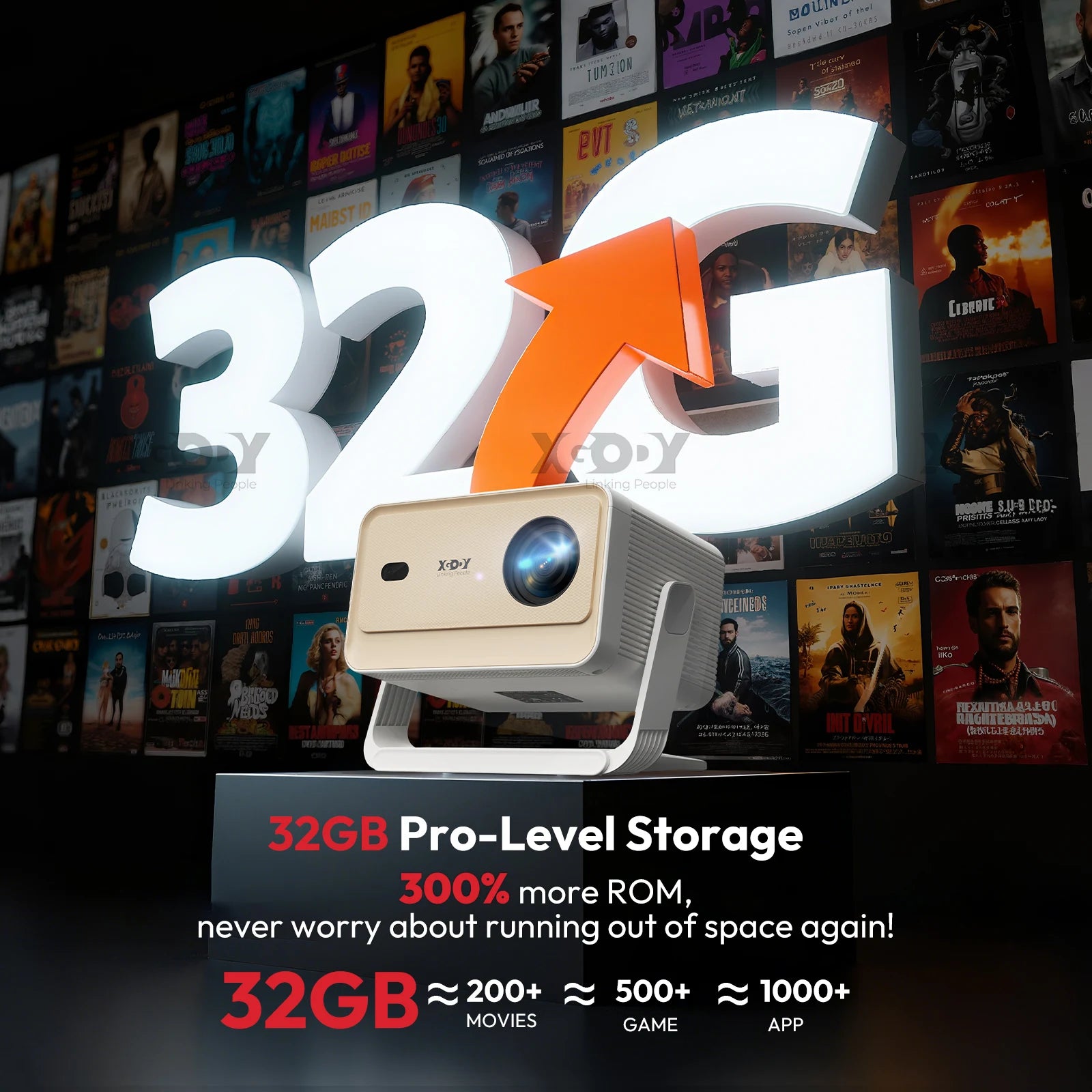 XGODY Projector N6 Pro Netflix Officially 4K Voice Control Smart Android TV Whale OS 32GB ROM for Outdoor Movie Home Theater
