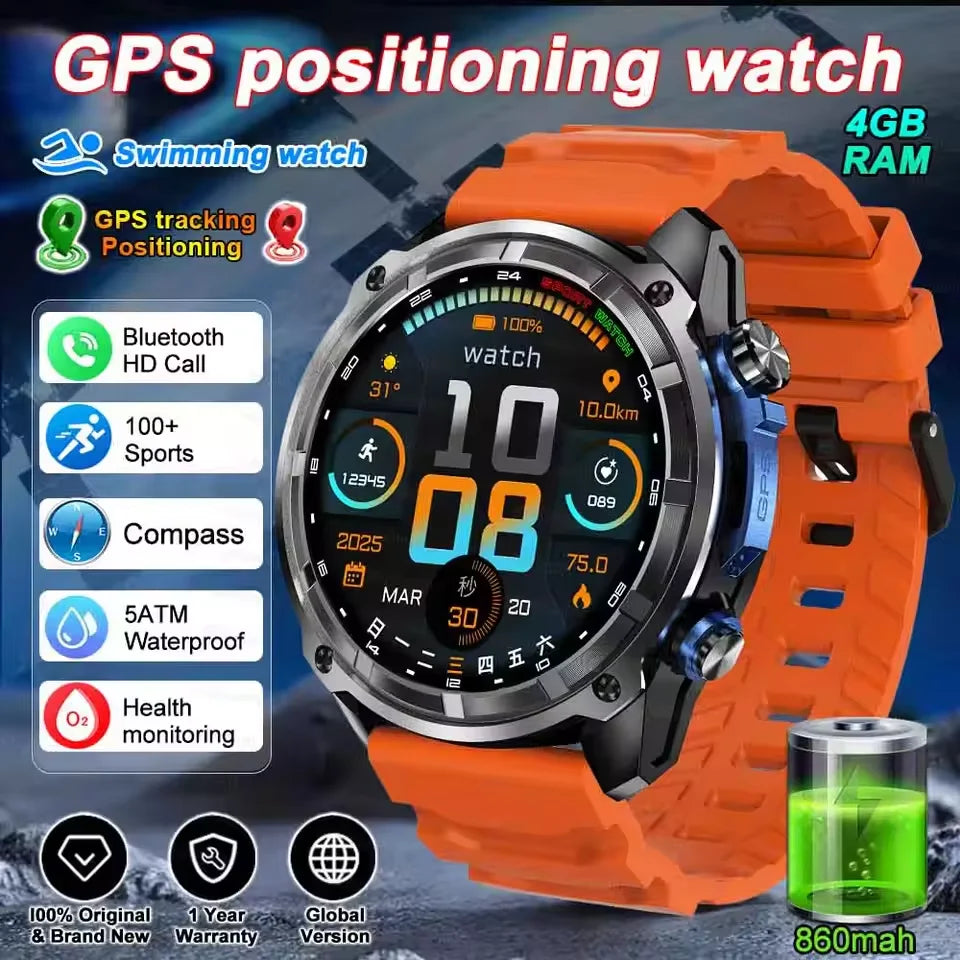 2025 New Military Bluetooth Call Smart Watch Built-in GPS Compass Barometric Altimeter 3ATM Waterproof Sports Smartwatches Men
