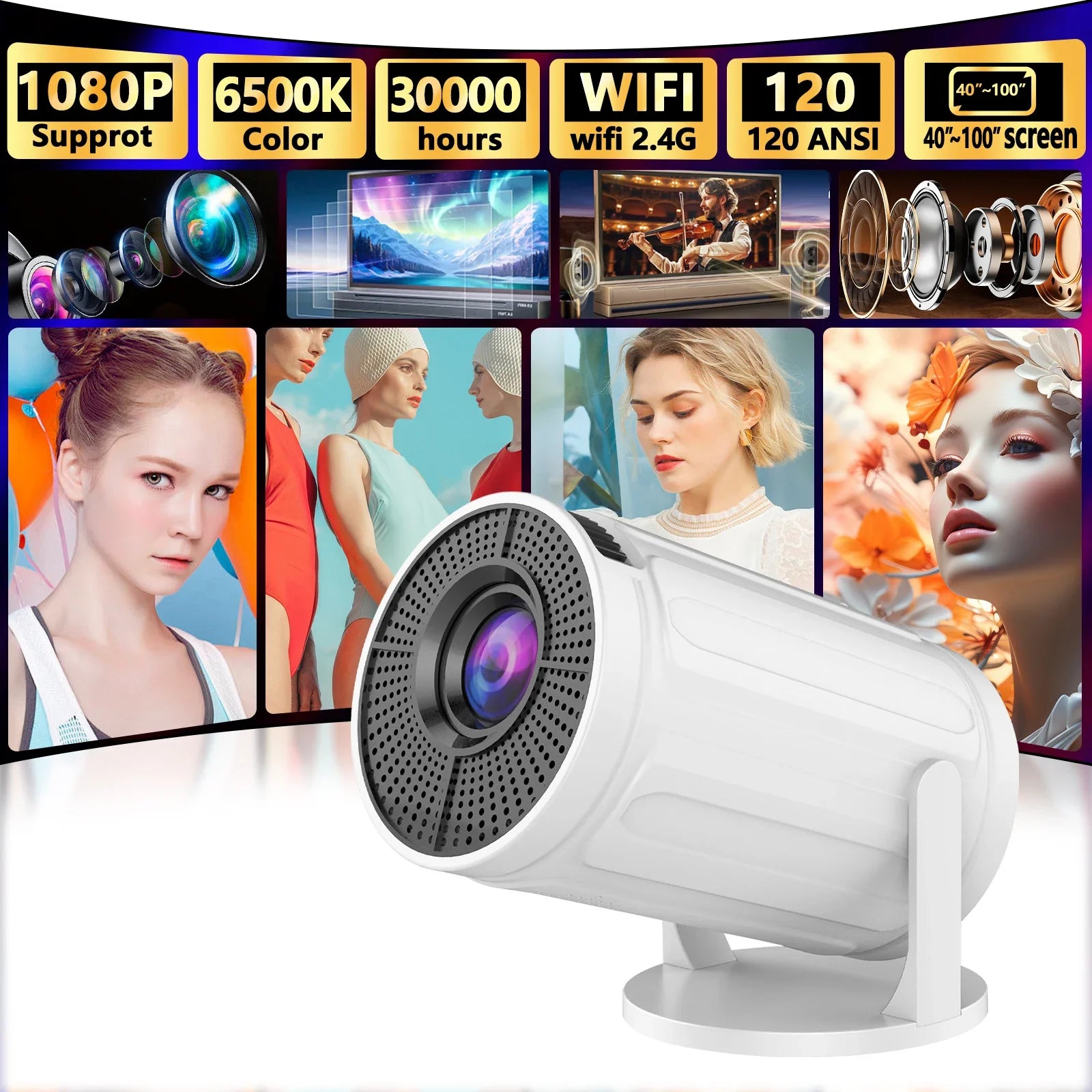 New 1280x720P RY008 LED Mini HD Portable Projector High Brightness 2 4G WIFI Home Theater Projector for Movies