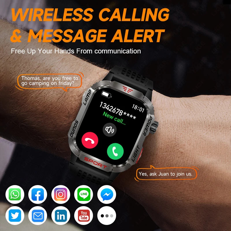 2024 New Military Outdoor Men's Smart Watch 600 mAh Battery Waterproof Fitness Blood Oxygen Bluetooth Call Smartwatch For Xiaomi