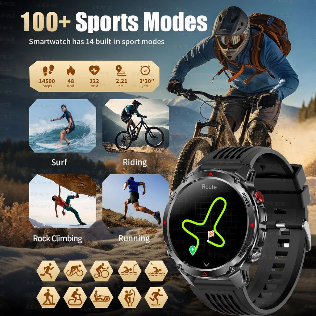 T-Rex 3 GPS Smart Watch 10ATM IP69K Waterproof Clock Compass Altimeter HD Call Military Sports Smart watch Fitness Men Bracelet