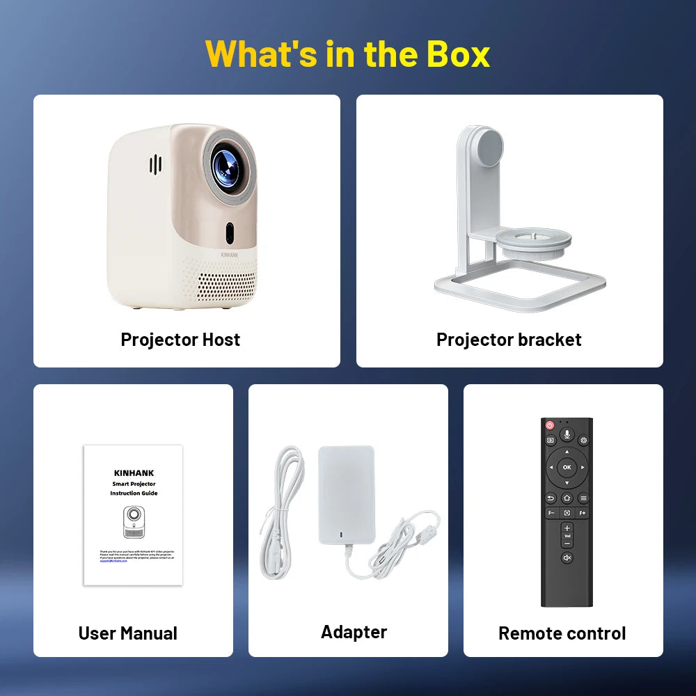 KINHANK 4K Portable Projector Auto Focus Native 1080P 450 ANSI Wifi 6 Android OS with Netflix Smart Home Projector