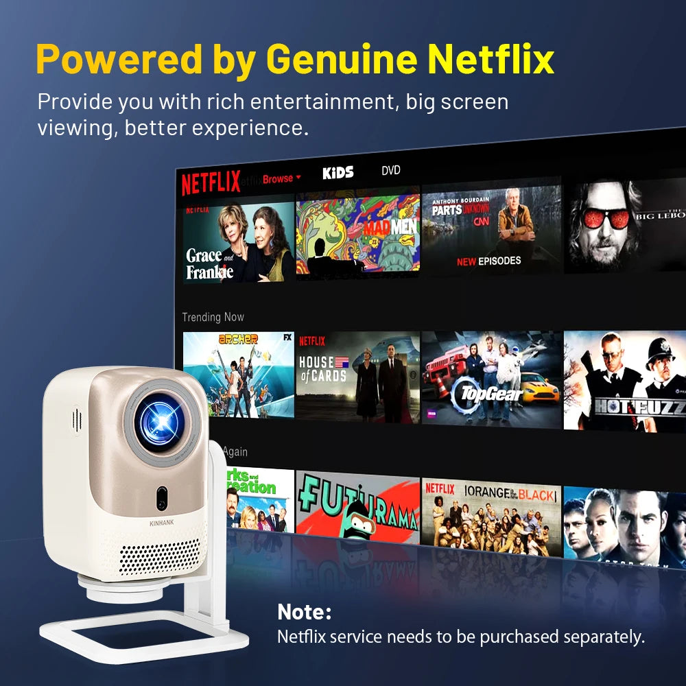 KINHANK 4K Portable Projector Auto Focus Native 1080P 450 ANSI Wifi 6 Android OS with Netflix Smart Home Projector