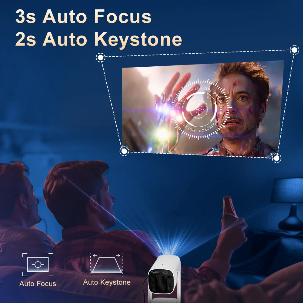 Salange 4K Projector K2 BT5.2 WIFI6 Smart Android 11 Built-in 5200mAh Battery 10W Speaker with RGB LED Lights Outdoor Projector
