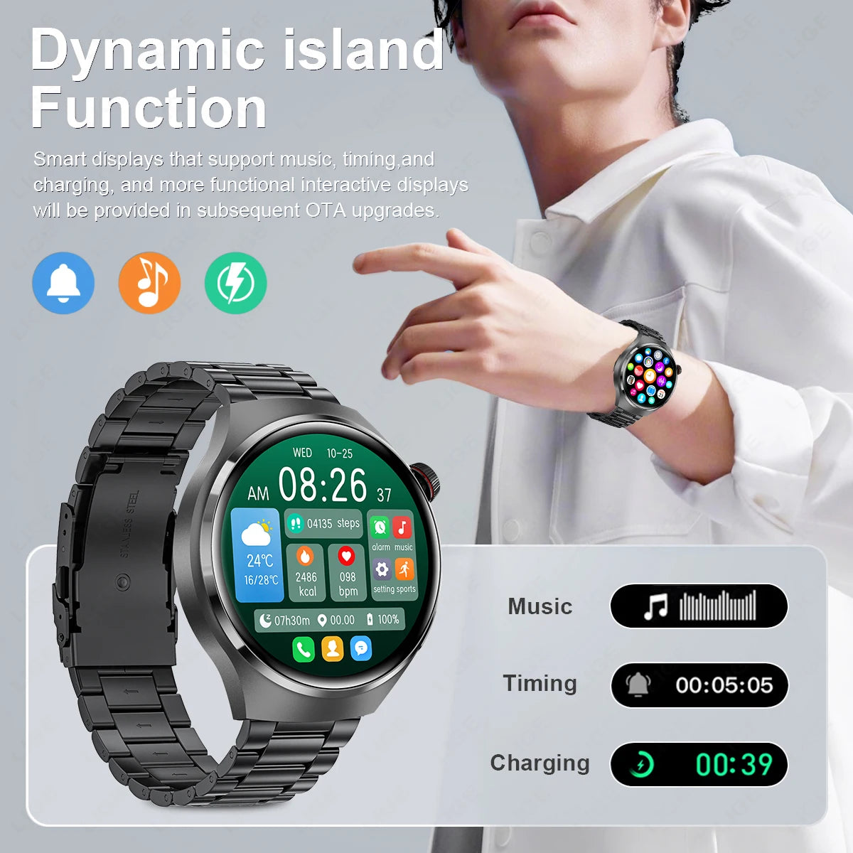 1.52 inch AMOLED Screen Display Smart Watch For Men Wireless Call Android ios Phone Health Monitor Waterproof Sports Smartwatch