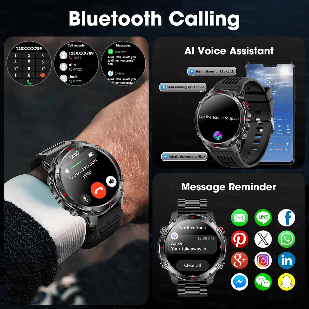 T-Rex 3 GPS Smart Watch 10ATM IP69K Waterproof Clock Compass Altimeter HD Call Military Sports Smart watch Fitness Men Bracelet