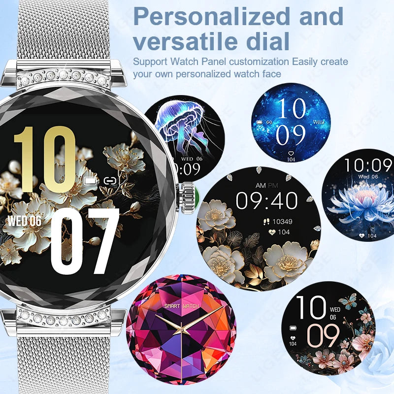 LIGE Fashion Ladies Smart Watch 1.19" AMOLED Screen Health Monitor Bluetooth Call Female Sport Fitness Tracker Smartwatch Women