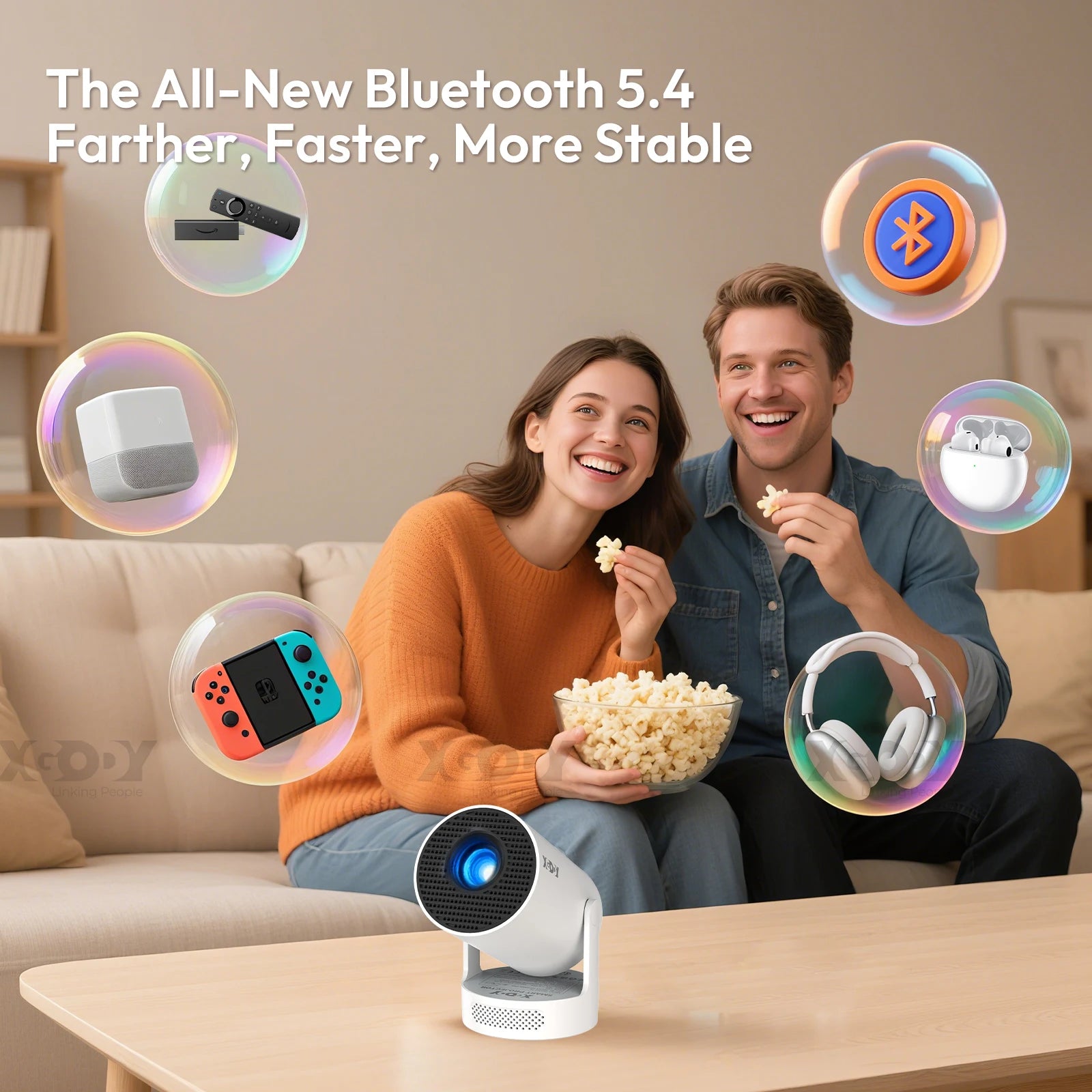 XGODY 4K 1080p LED Projector with 12000 Lumen Brightness, WiFi 6 Bluetooth 5.0 Portable Home Theater System for entertainment
