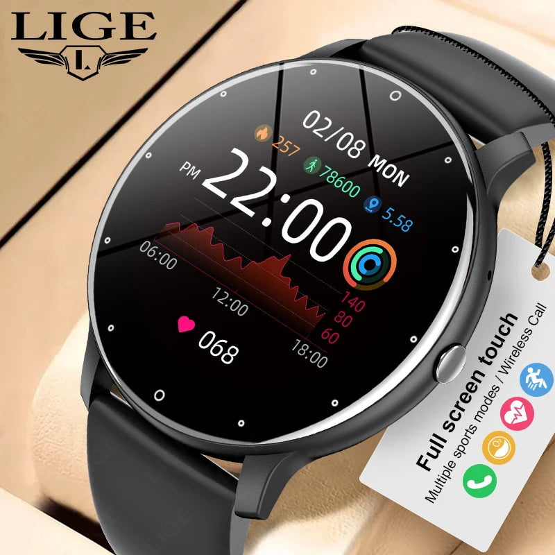 LIGE Smart Watch Men Women Full Touch Screen Sport Fitness Watch Man IP67 Waterproof Bluetooth For Android IOS Smartwatch Men