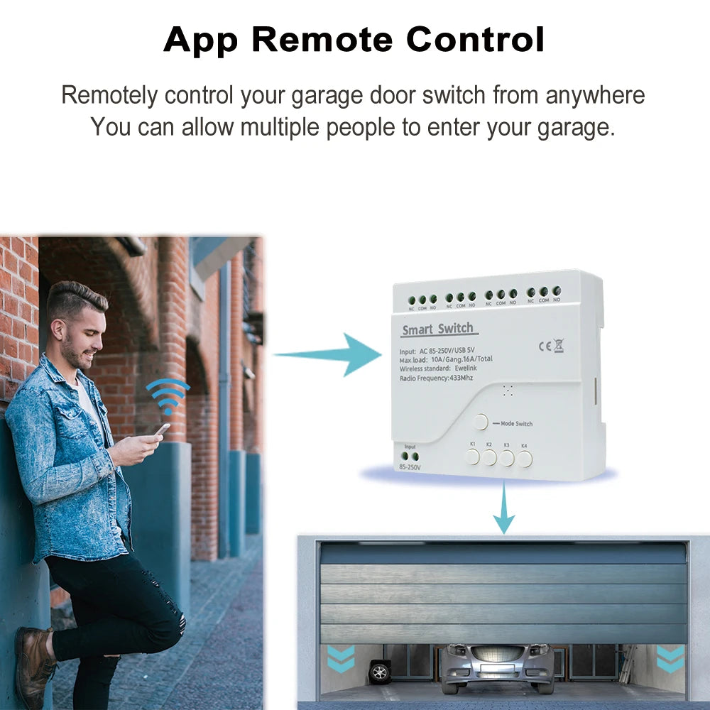 eWeLink Smart Remote Control Wifi Switch Module 4CH DC 12V 24V 32V 110V 220V Inching Self-locking RF433 Receive 4 Way Relay