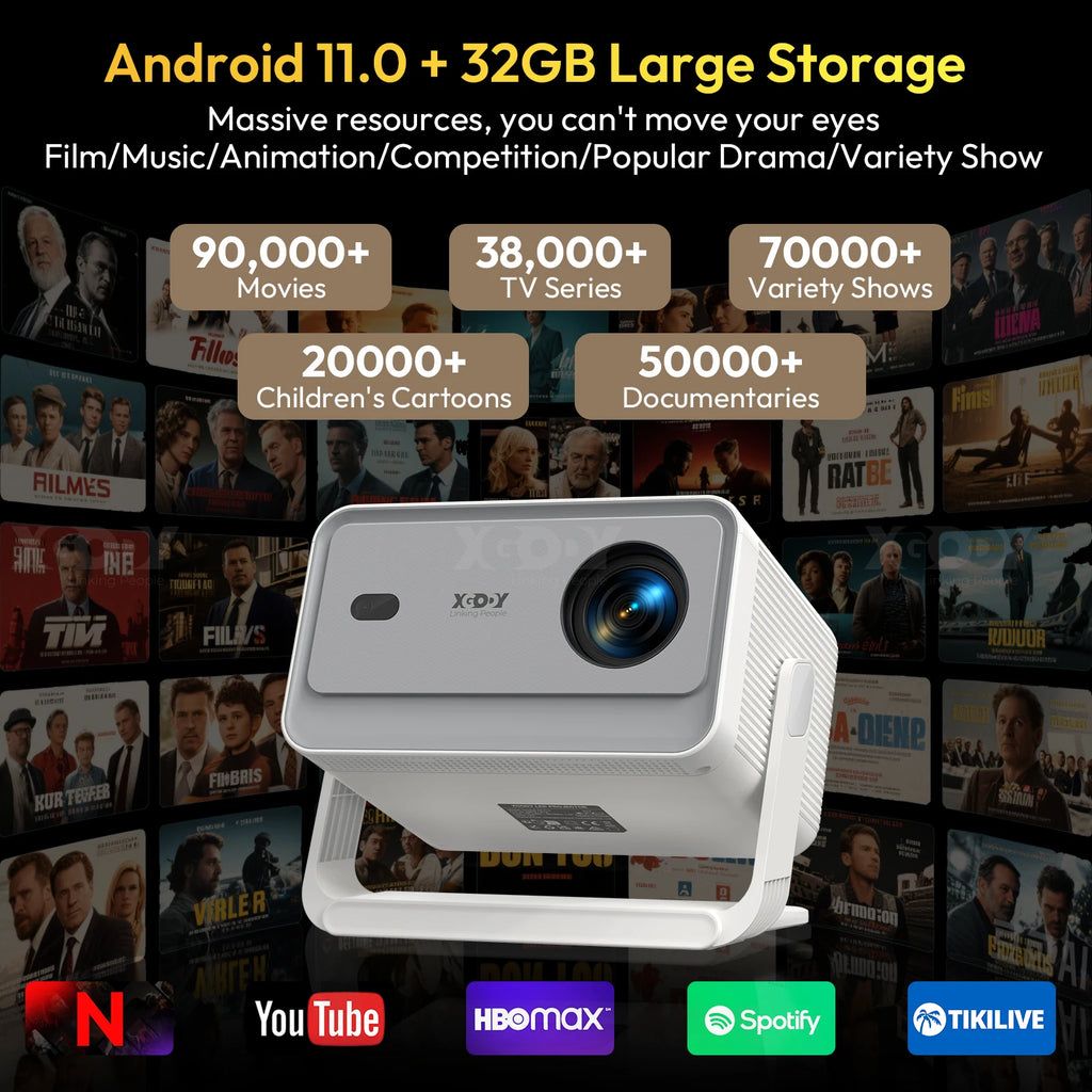 XGODY A6-PRO 4K Native 1080P 650 ANSI Smart Projector Autofocus and Automatic Keystone Correction 360° Portable Projector