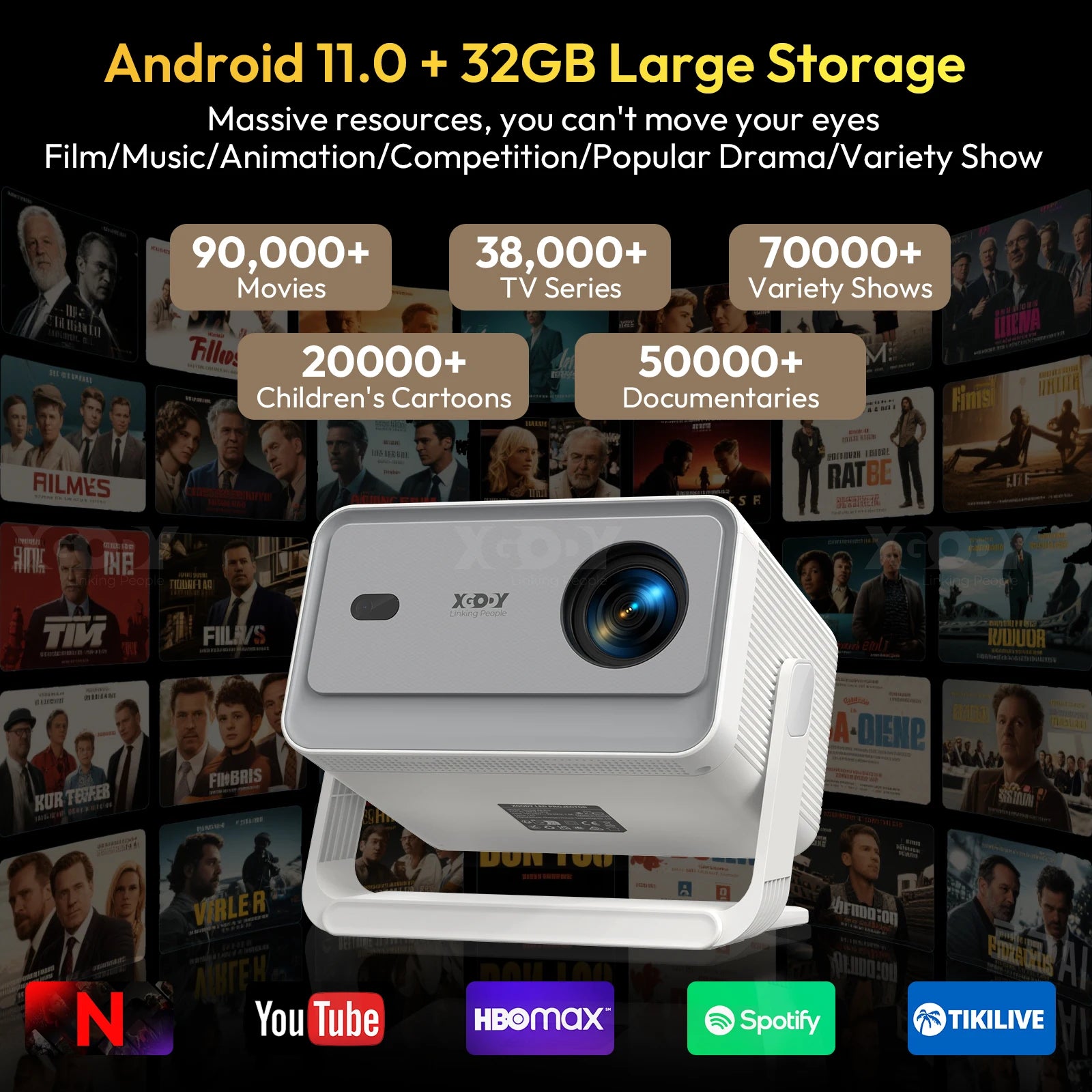 XGODY A6-PRO 4K Native 1080P 650 ANSI Smart Projector Autofocus and Automatic Keystone Correction 360° Portable Projector