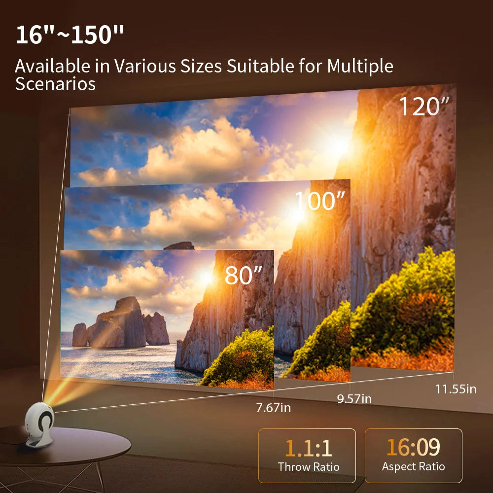Smart Projector Android11 720P 4K Support , Wifi6 Bt5.2 Portable Outdoor Home Theater Conference Video Large Screen Home Speaker