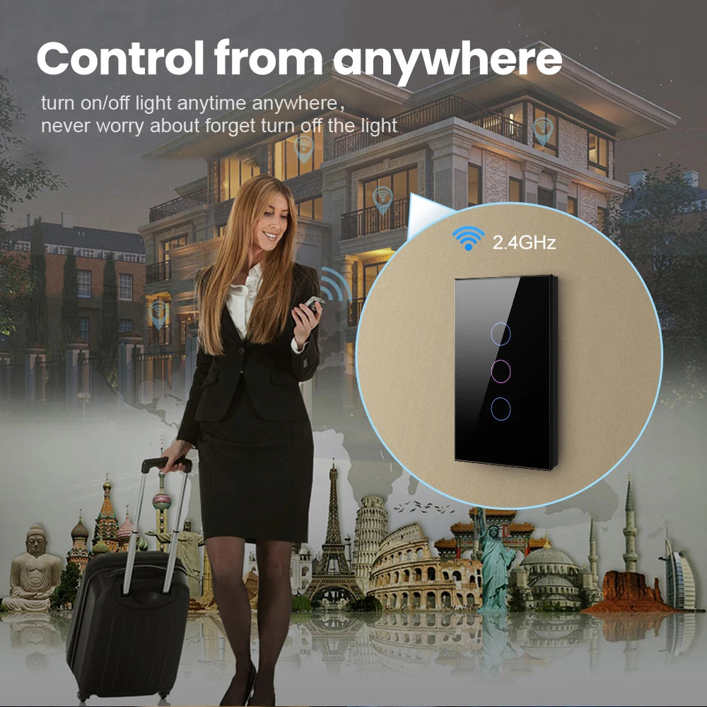 AVATTO WiFi US Smart Light Switch，220V Neutral Wire 1/2/3/4 Gang Touch Light Switch APP Control Works With Alexa Google Home
