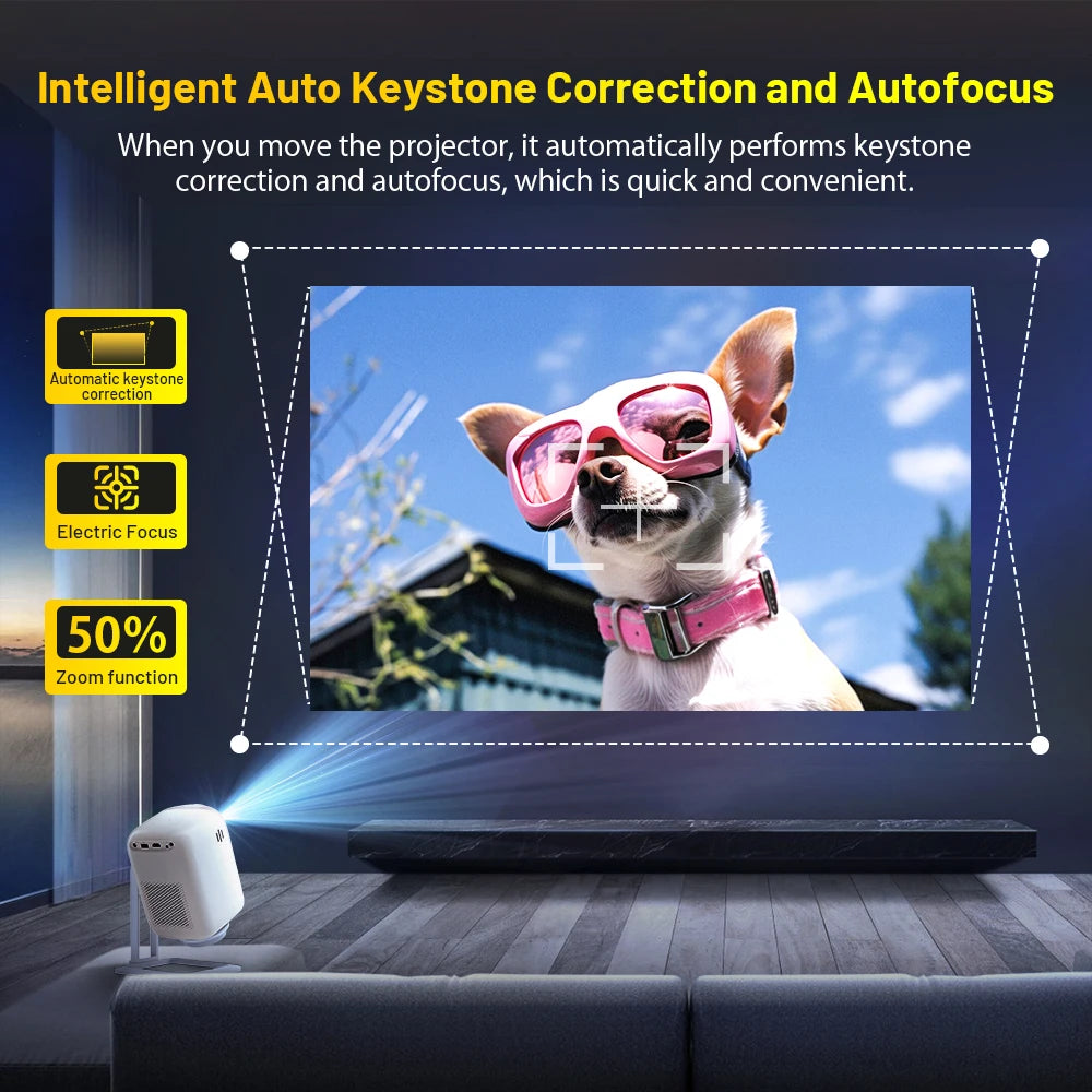 KINHANK 4K Portable Projector Auto Focus Native 1080P 450 ANSI Wifi 6 Android OS with Netflix Smart Home Projector
